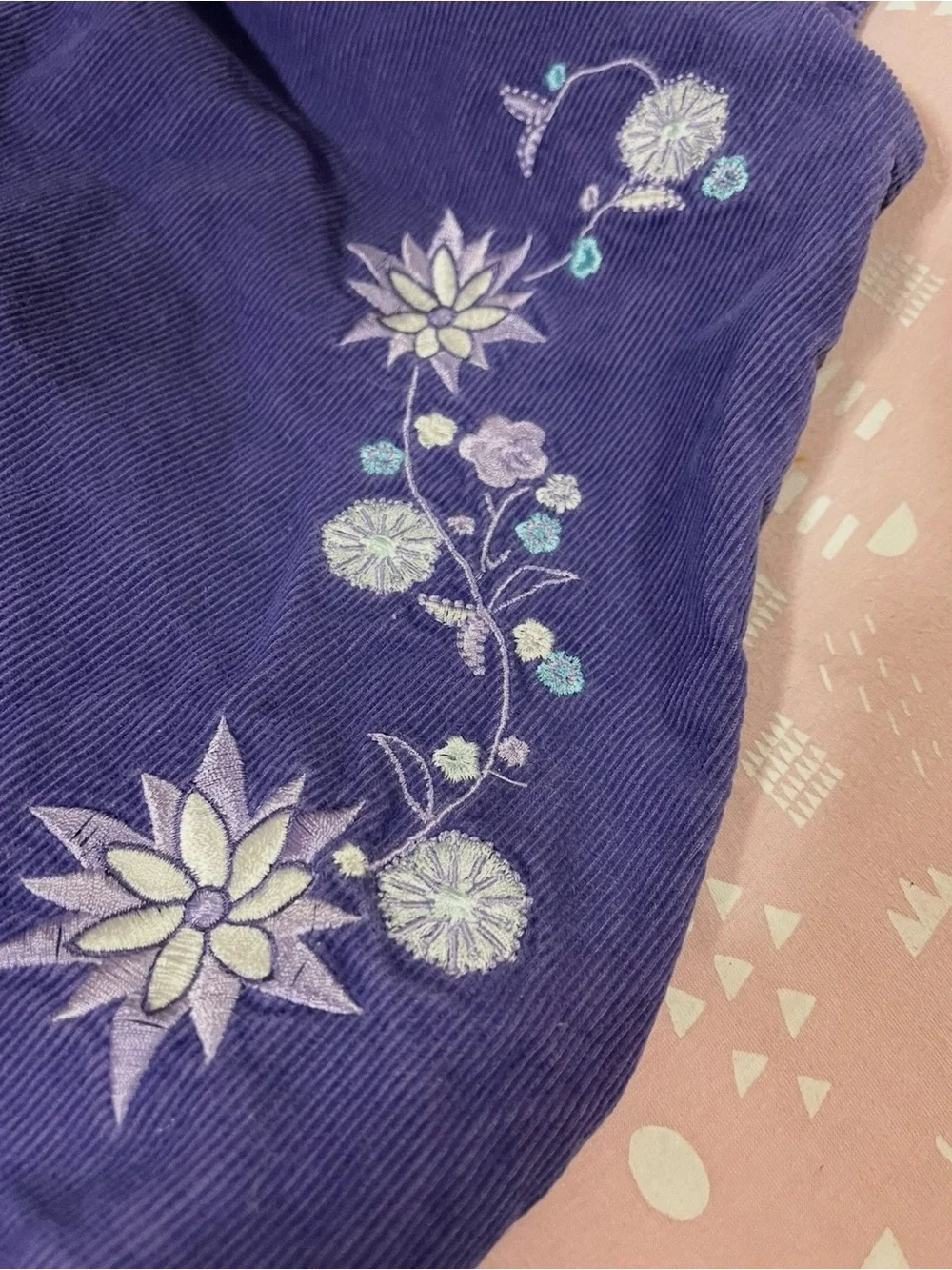 Vintage Toddler Girls Purple Corduroy Embroidered Jumper Dress 3T 4T